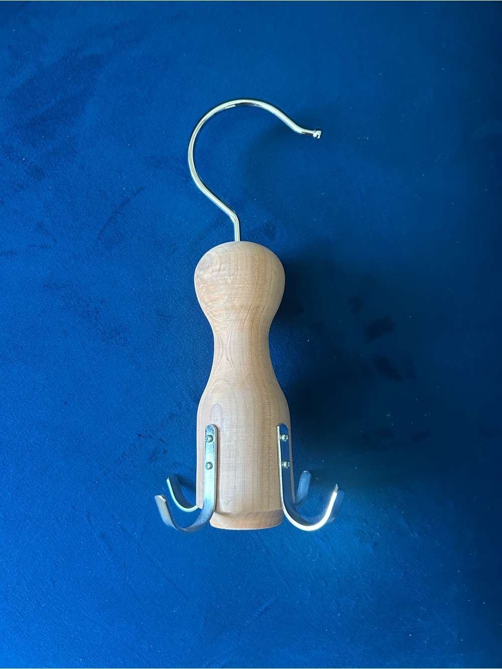 Wooden Hanging Hook Rack with Silver Metal Hooks - Natural